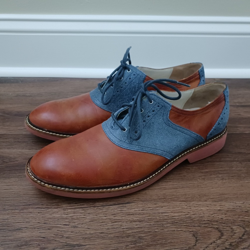 Cole Haan Great Jones Saddle Shoes Mens 10.5 M Tan Leather Blue Suede C11423 - Picture 3 of 7